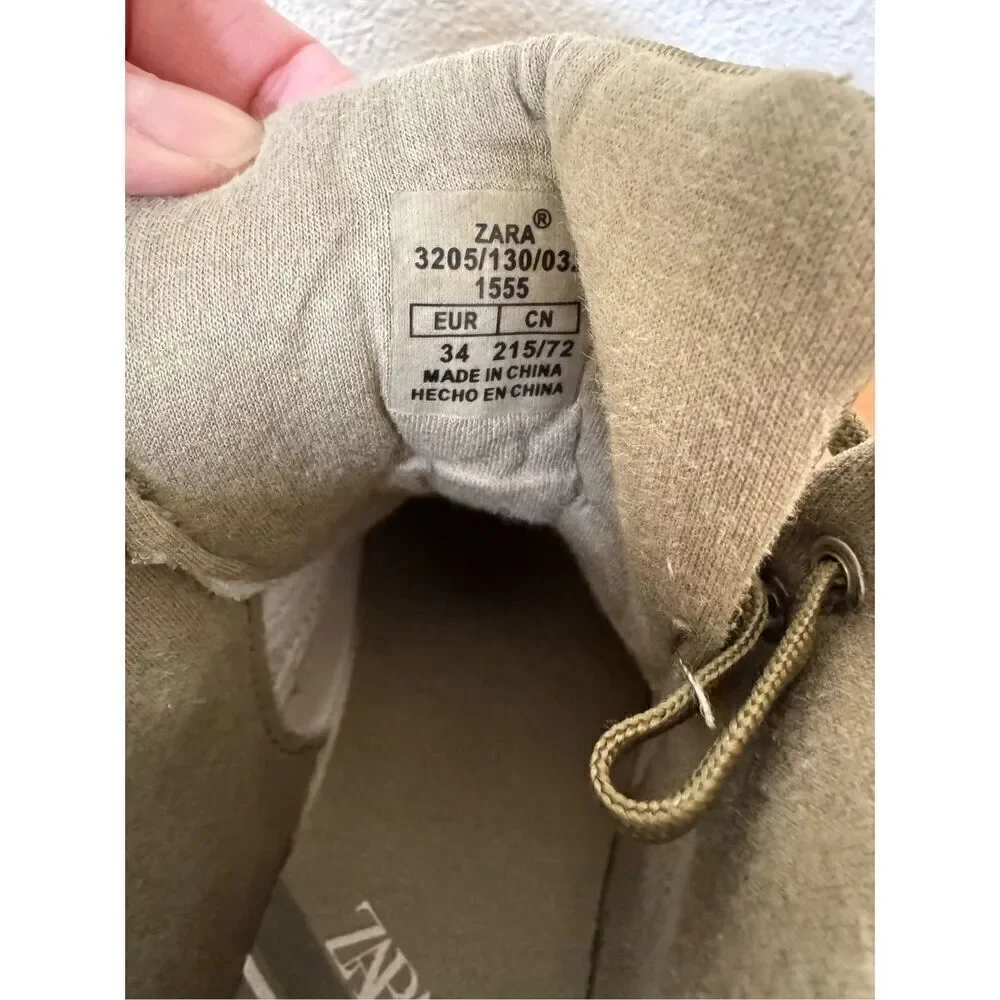 Zara boys 34 or 1-2 US army green chunky bulky high top fashion boots boys hikin
